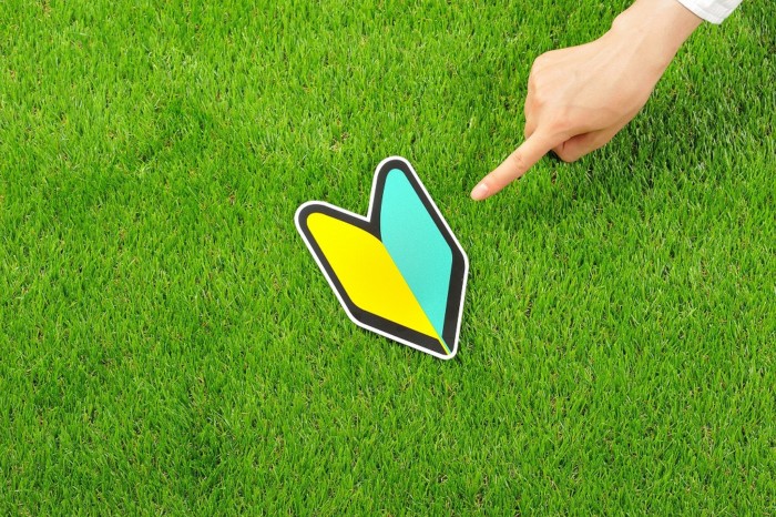 若葉マークを指さし